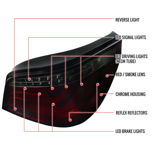 2004-2007 BMW E60 525i 530i 550i 545i LED Spec-D Tail Lights Red Smoked