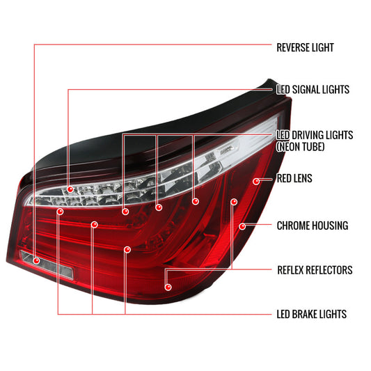 2004-2007 BMW E60 525i 530i 550i 545i Series Red Clear LED Spec-D Tail Lights