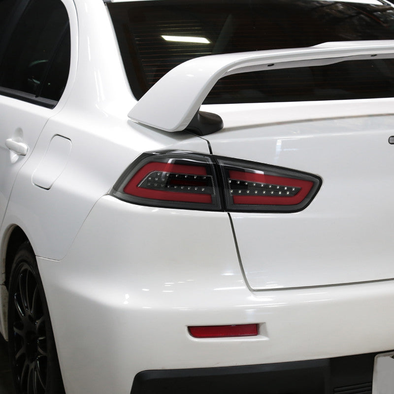 2008-2017 Mitu Lancer EVO X LED Spec-D Tail Lights Black Clear Lens Red Bar