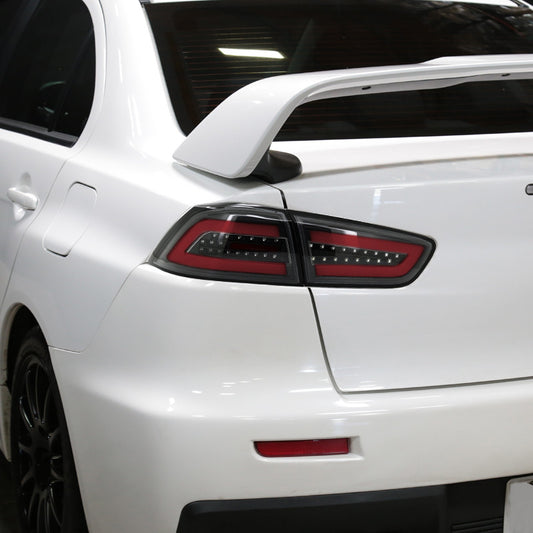 2008-2017 Mitu Lancer EVO X LED Spec-D Tail Lights Black Clear Lens Red Bar