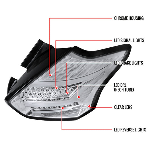 2015-2019 Ford Focus SE/ST/RS hatchback LED Spec-D Tail Lights Chrome
