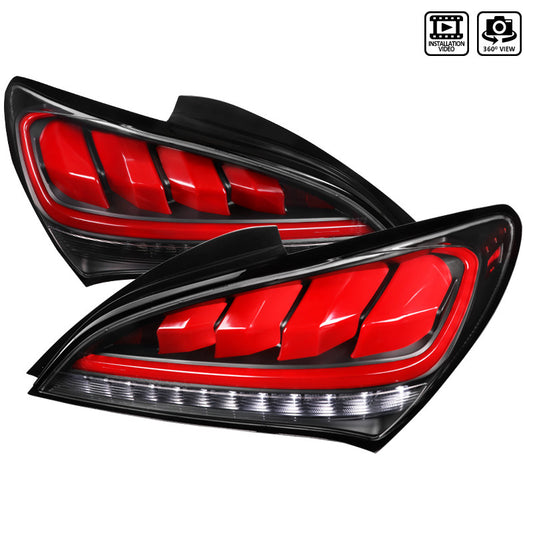 201016 Hyundai Genesis LED Spec-D Tail Lights Black Clear Lens Red Bar