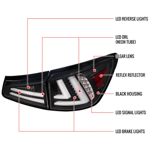 2006-2008 Lexus IS250 LED Spec-D Tail Lights Black