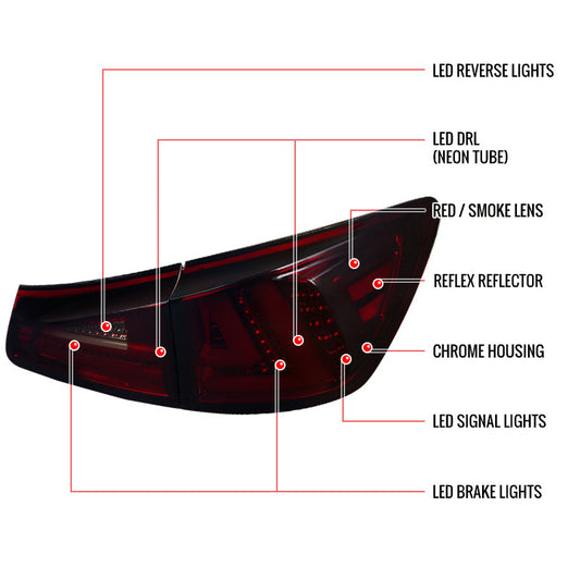 2006-2008 Lexus IS250 LED Spec-D Tail Lights Red Smoked