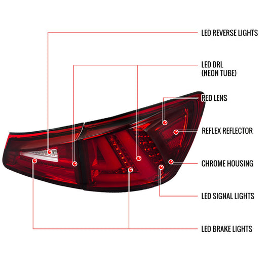 2006-2008 Lexus IS250 LED Spec-D Tail Lights Red Clear