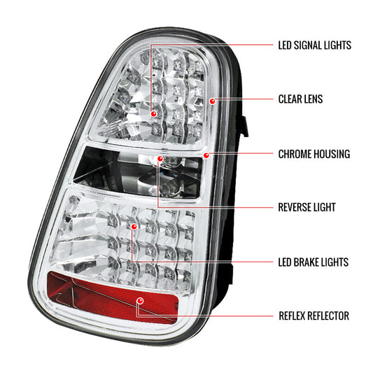 2005-2006 Mini Cooper LED Spec-D Tail Lights Chrome Housing