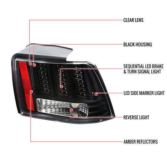 1999-2004 Ford Mustang LED Spec-D Tail Lights Black