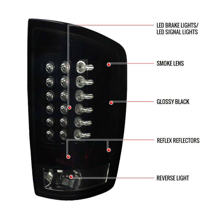 2002-06 Dodge Ram LED Black Tail Lights Smokedd Lens