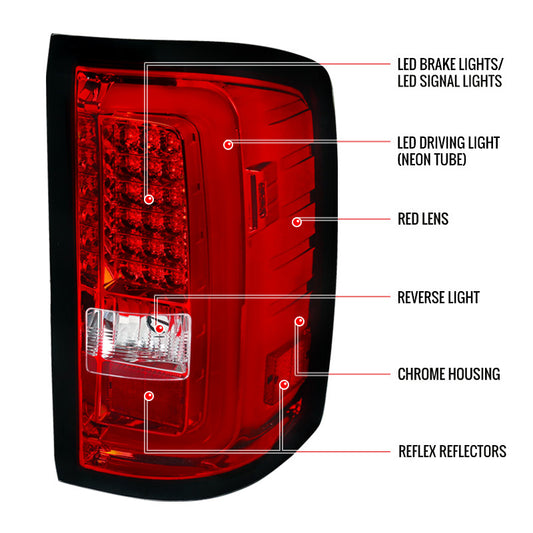 2014-2016 GMC Sierra LED Spec-D Tail Lights Red