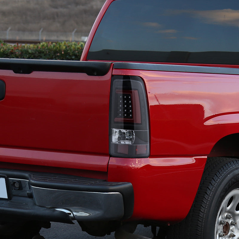 2003-07 Chevy Silverado Red LED Bar Black Tail Lights Clear Lens