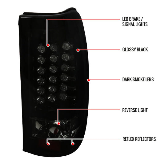 1999-2002 Chevrolet Silverado LED Black Spec-D Tail Lights Smoked Lens