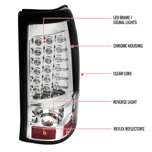 1999-2002 Chevrolet Silverado LED Spec-D Tail Lights Chrome