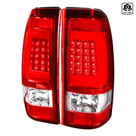 1999-2002 Silverado LED white Bar Chrome Spec-D Tail Lights Red Lens