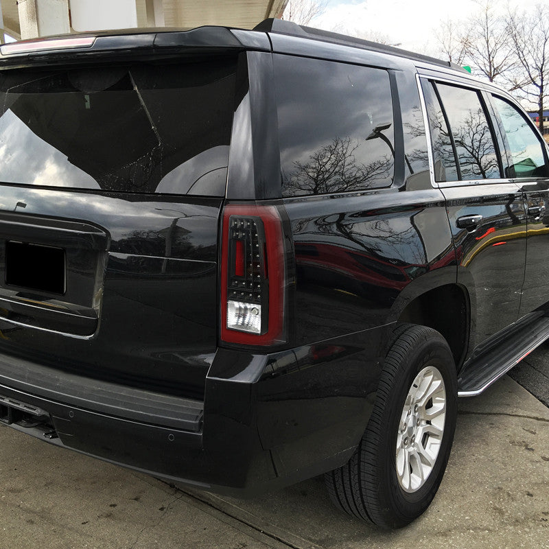 2015-18 Chevy Tahoe Red LED Bar Black Tail Lights Clear Lens