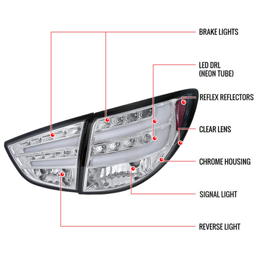 2010-2012 Hyundai Tucson LED Bar Spec-D Tail Lights Chrome