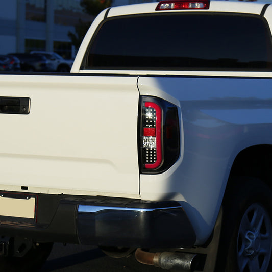 2014-2018 Toyota Tundra Red Bar LED Tail Light- Black Clear Lens
