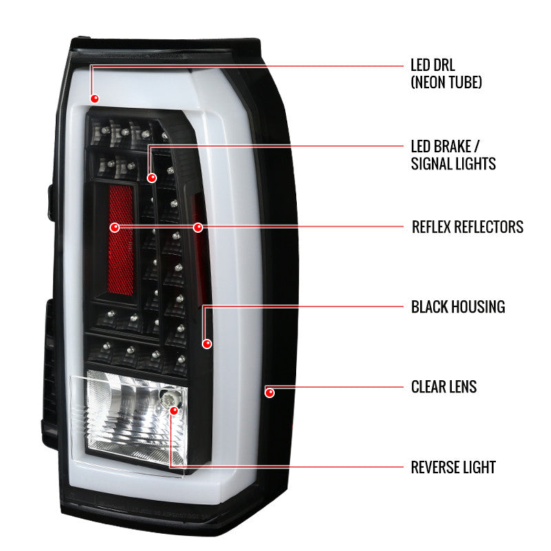 2014-2018 GMC Yukon LED Spec-D Tail Lights Black