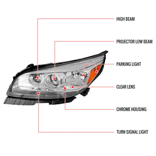 2013-2015 Malibu OEM Style Projector Spec-D Headlights Chrome