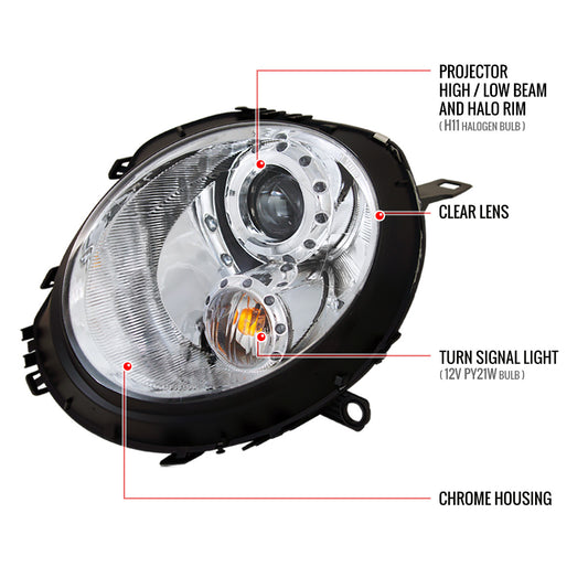 2007-2012 Mini Cooper R55-R59 Spec-D Headlights Chrome