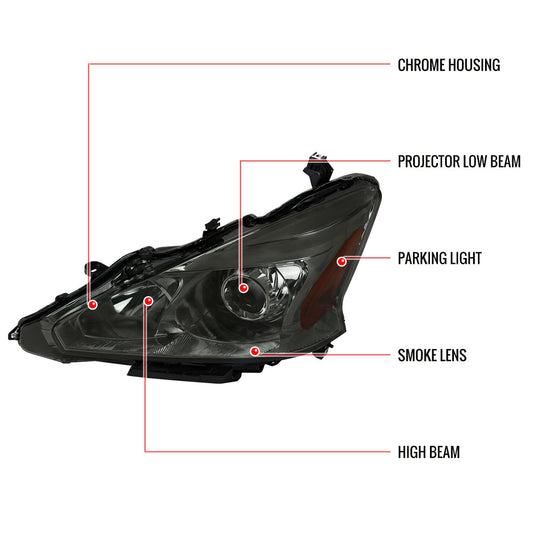 2013-2015 Nissan Altima 4Dr Projector Spec-D Headlights Smoked