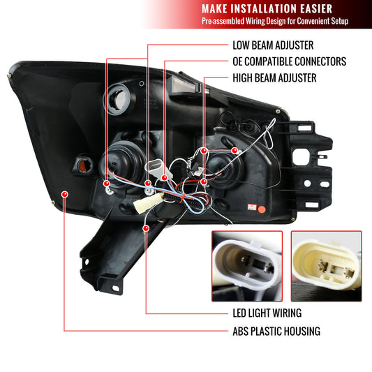 2004-2015 Nissan Titan Halo Projector Spec-D Headlights Black Smoked