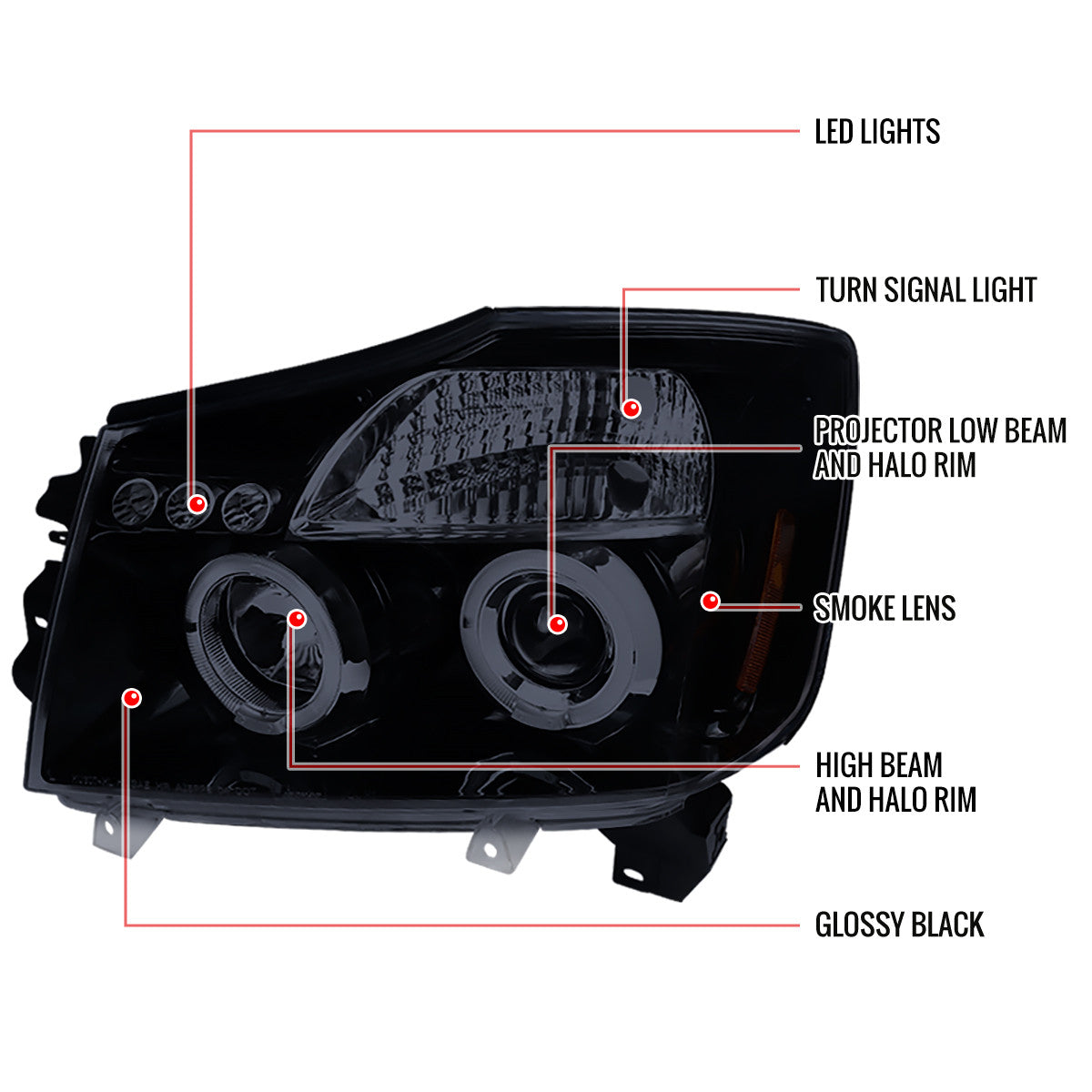 Glossy Black Smoke Lens Headlights For Titan Armada