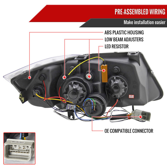 2006-2008 BMW E90 4D R8 Style Proj.Black Spec-D Headlights Smoked Lens