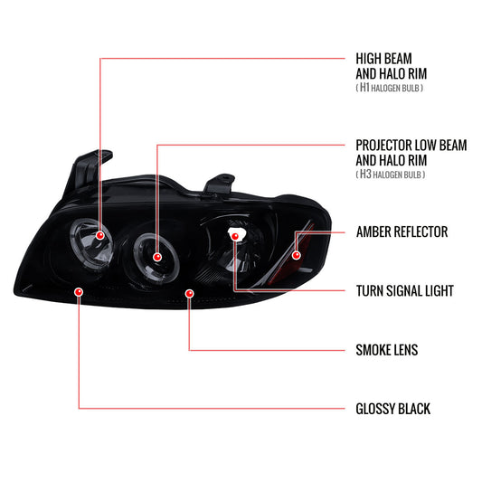 2004-2006 Nissan Sentra Projector Spec-D Headlights Black Smoked
