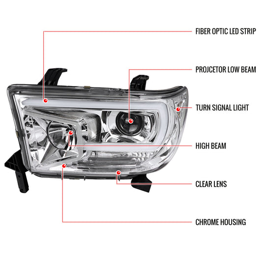 2007-2013 Tundra 08-2017 Sequoia Projector Spec-D Headlights LED Bar Chrome