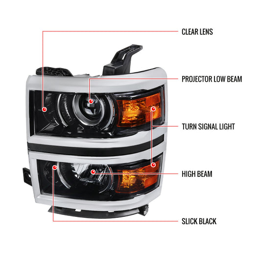 2014-2015 Silverado Projector Spec-D Headlights BlackClear