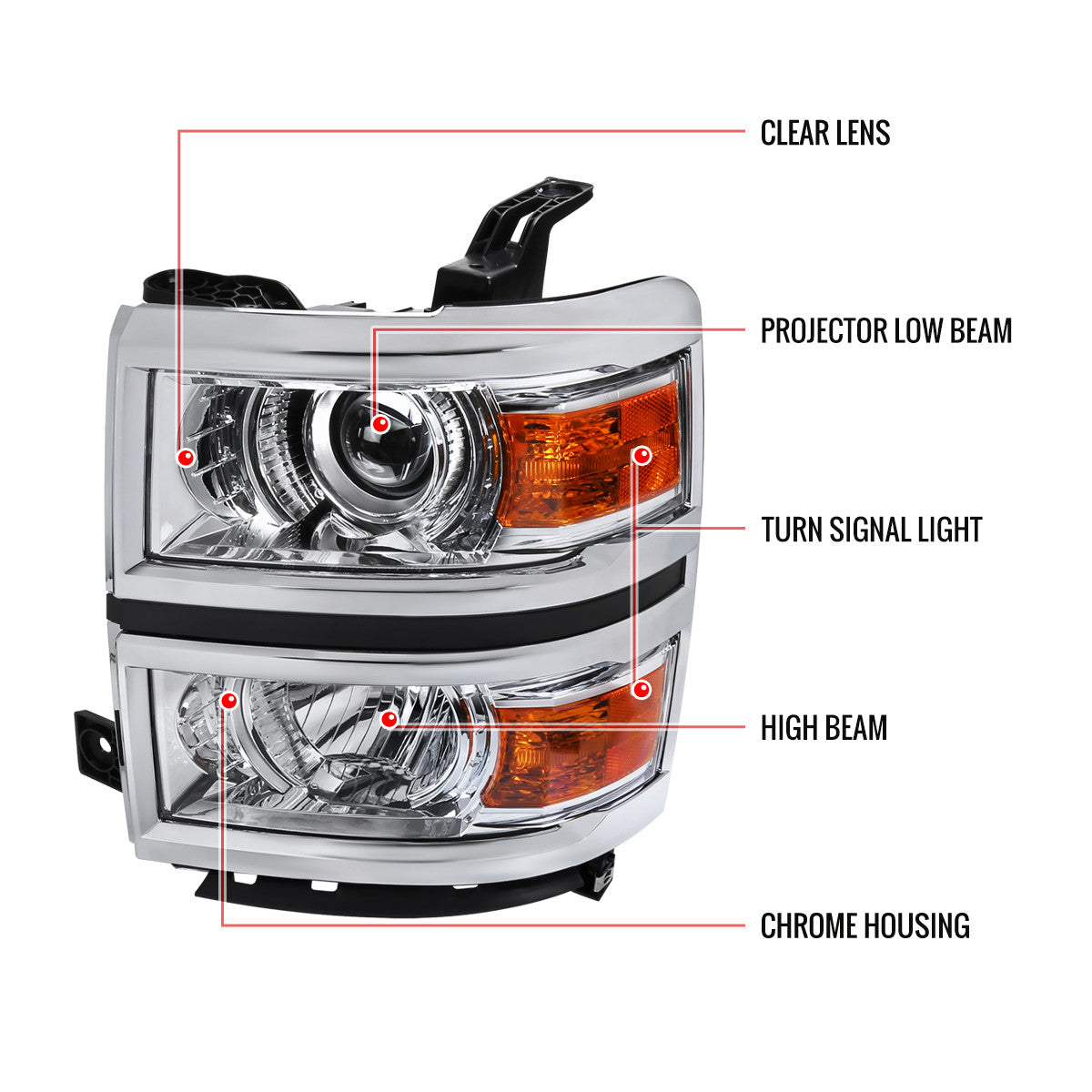 Spe-D 2014-2015 Silverado Projector Spec-D Headlights Chrome Clear