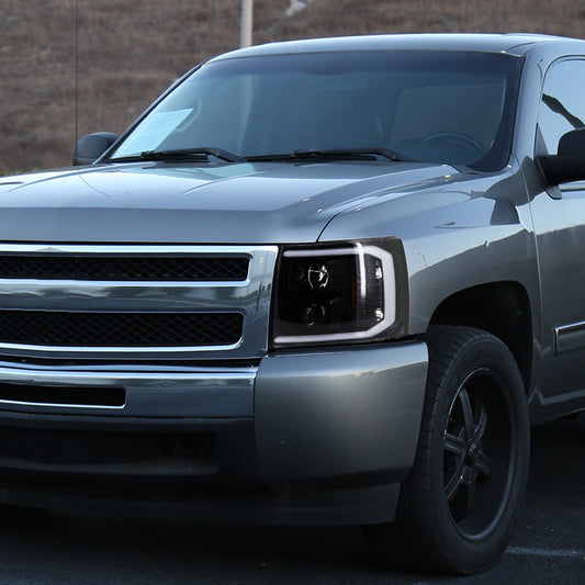 2007-2013 Silverado LED Bar Projector Spec-D Headlights Black Clear