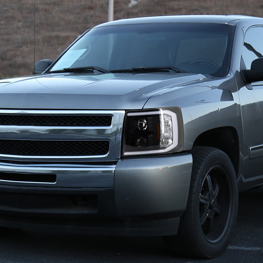 2007-2014 Chevy Silverado LED Bar Proj Spec-D Headlights Black