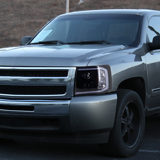 2007-2014 Silverado LED Bar Proj Spec-D Headlights Black Smoked