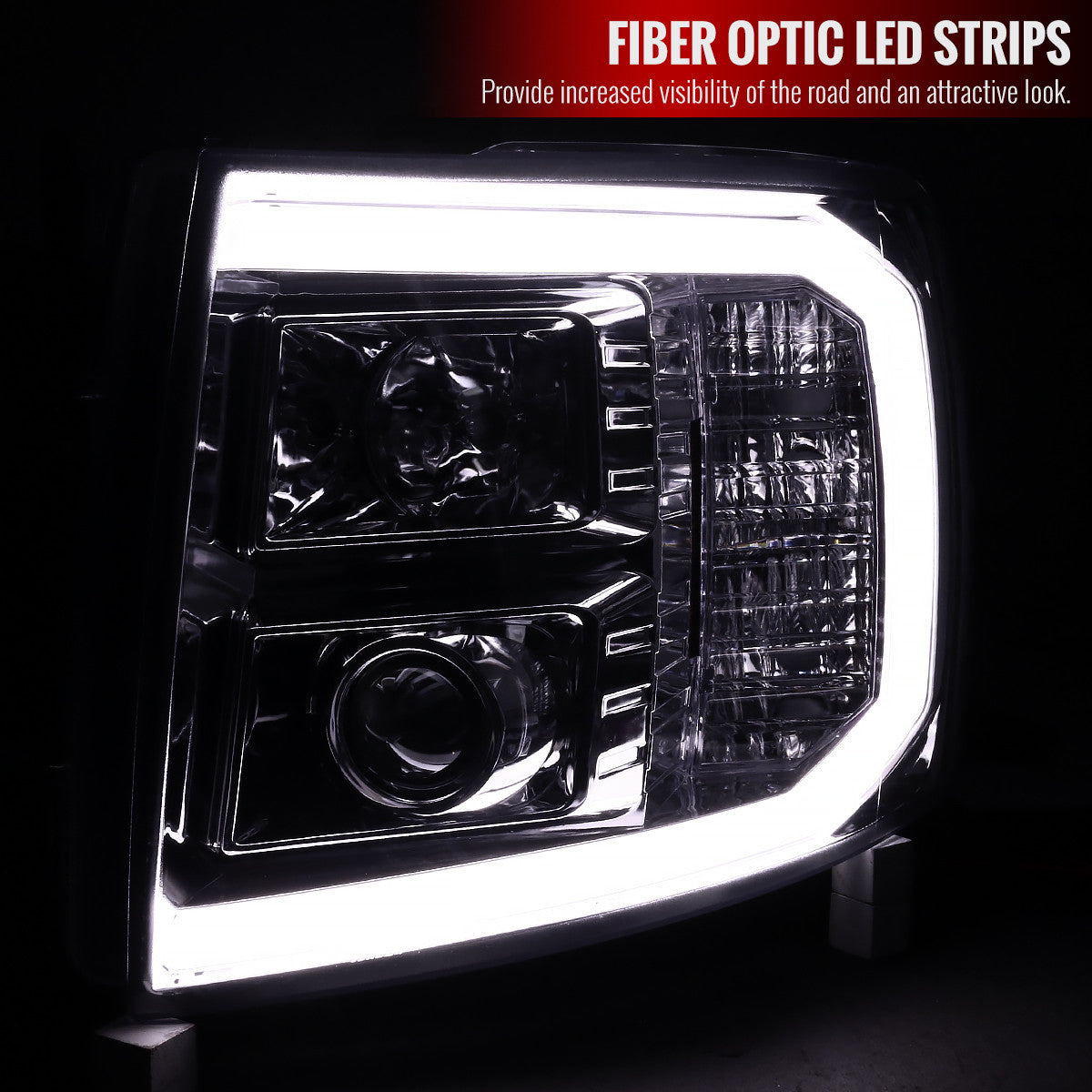 2LHP-SIV03G-TM 2003-07 Chevy Silverado Projector Headlights Black Smokedd