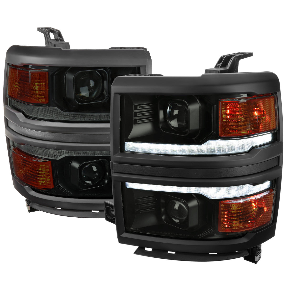 Spec-D 2014-15 Silverado 1500 Projector Headlights Sequential LED Black Smoked