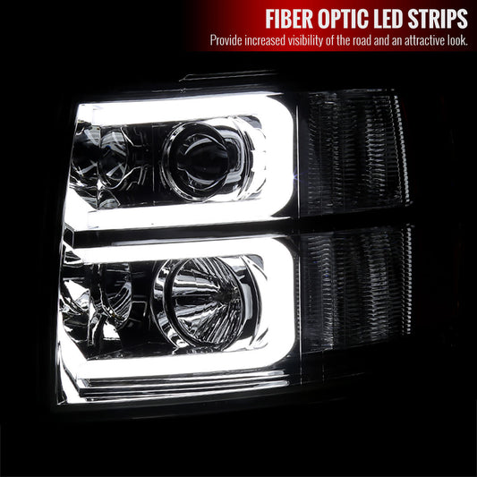 2007-2013 Silverado Projector Spec-D Headlights LED Bar Chrome Smoked