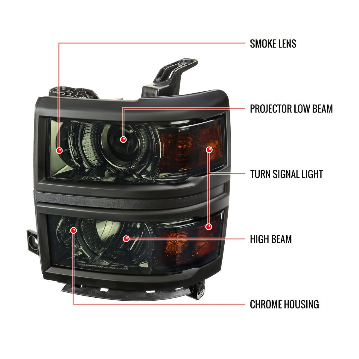 Spe-D 2014-2015 Chevy Silverado Projector Spec-D Headlights Black Smoked