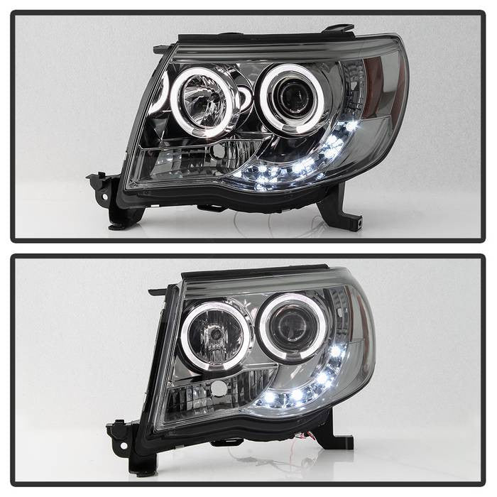 Spyder 05-11 Toyota Tacoma Halo Projector Headlights installed Smoke