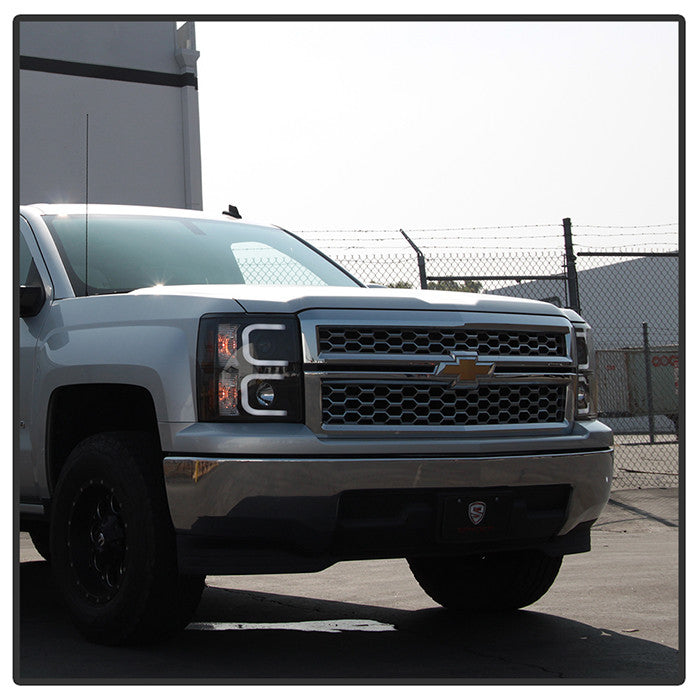 Spyder Chevy Silverado 1500 14-15 Projector Headlights Light Bar DRL installed Black