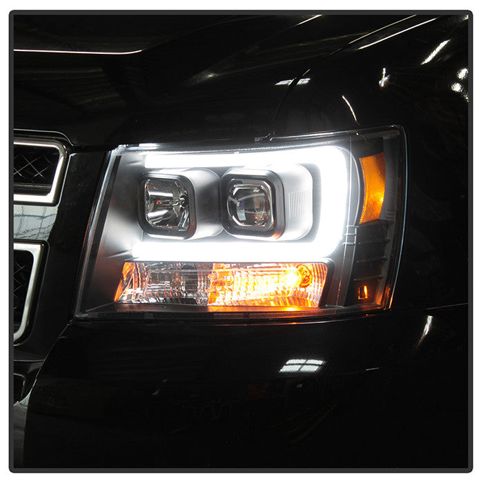 Spyder Chevy Tahoe / Avalanche 07-14 Version 2 Projector Headlights light bar DRL installed Black