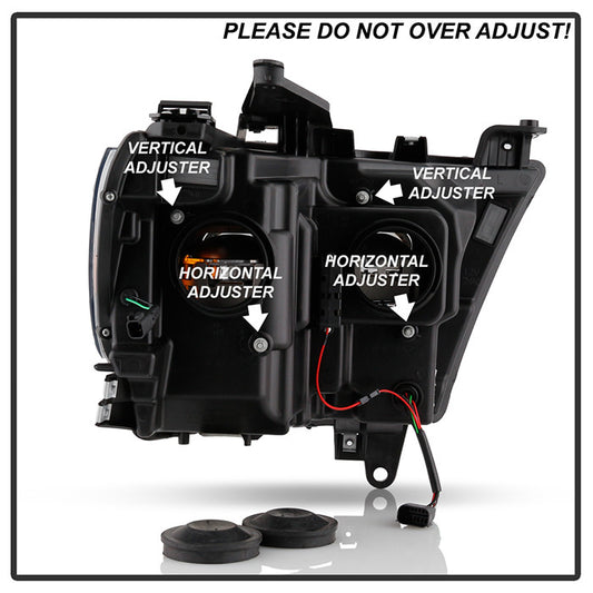 Spyder Dodge Ram 1500 2019-2020 Halogen Model Projector Headlights Sequential Signal Chrome adjust