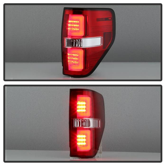 Spyder Ford 09-14 F150 V2 installed LED bar tail lights red clear
