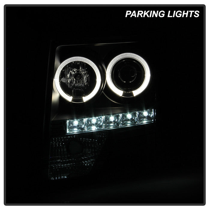PRO-YD-FF15009-HL-BK Ford F150 09-14 Halo Projector Headlights parking lights on show