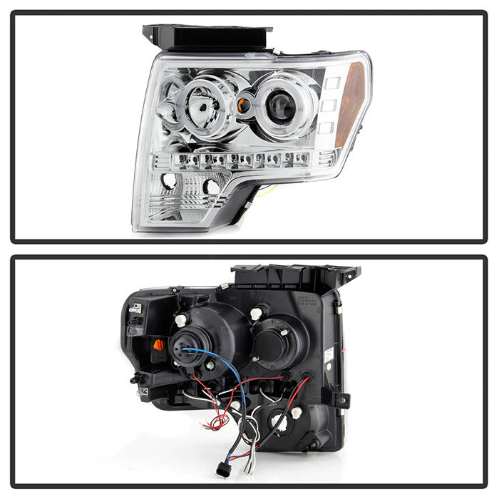 Spyder Ford F150 09-14 Projector Headlights Halogen Model LED Halo Chrome