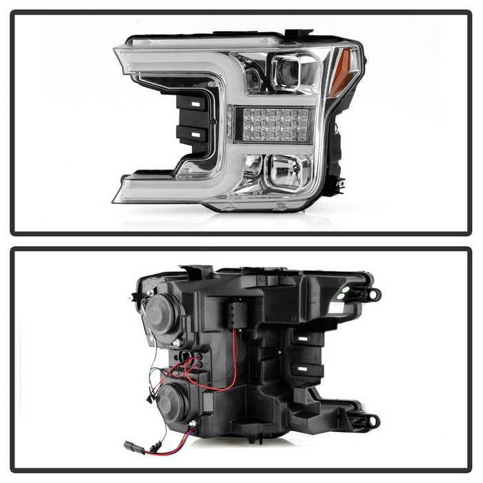 Spyder Ford F150 18-19 Halogen Projector Headlights LED Sequential Signal Chrome