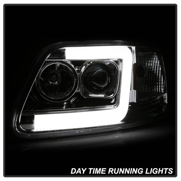 Spyder Ford F150 97-03 Expedition 97-02 1PC Version 2 Projector Headlights Light Bar DRL LED Chrome