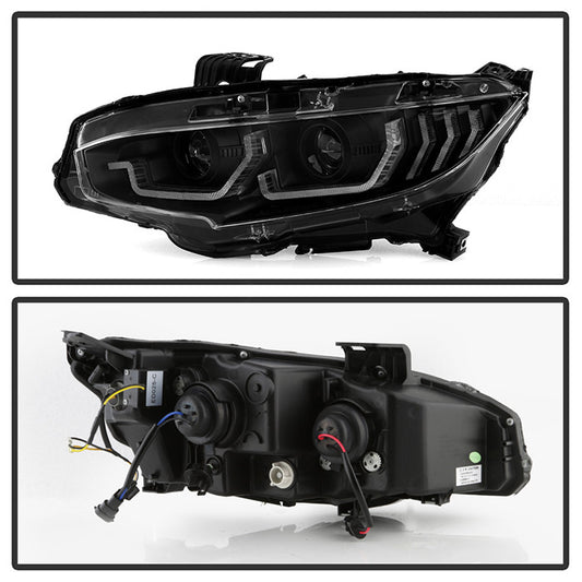 Spyder Honda Civic 16-20 2DR 4DR Hatchback Projector Headlights Sequential Signal DRL black