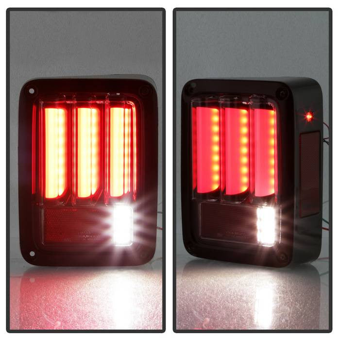 Spyder Jeep 07-18 Wrangler V2 LED bar seq tail lights installed red