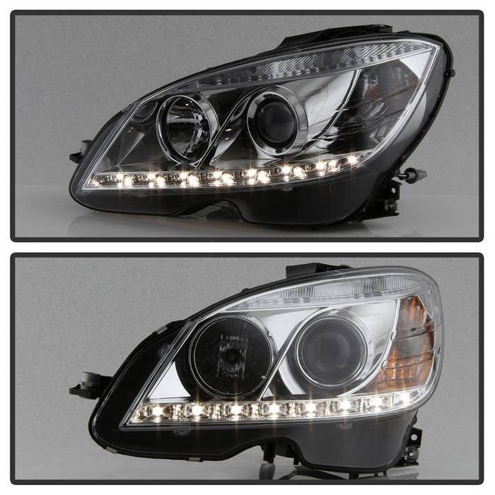 Spyder Mercedes Benz C-Class 08-11 Projector Headlights Halogen DRL Chrome installed